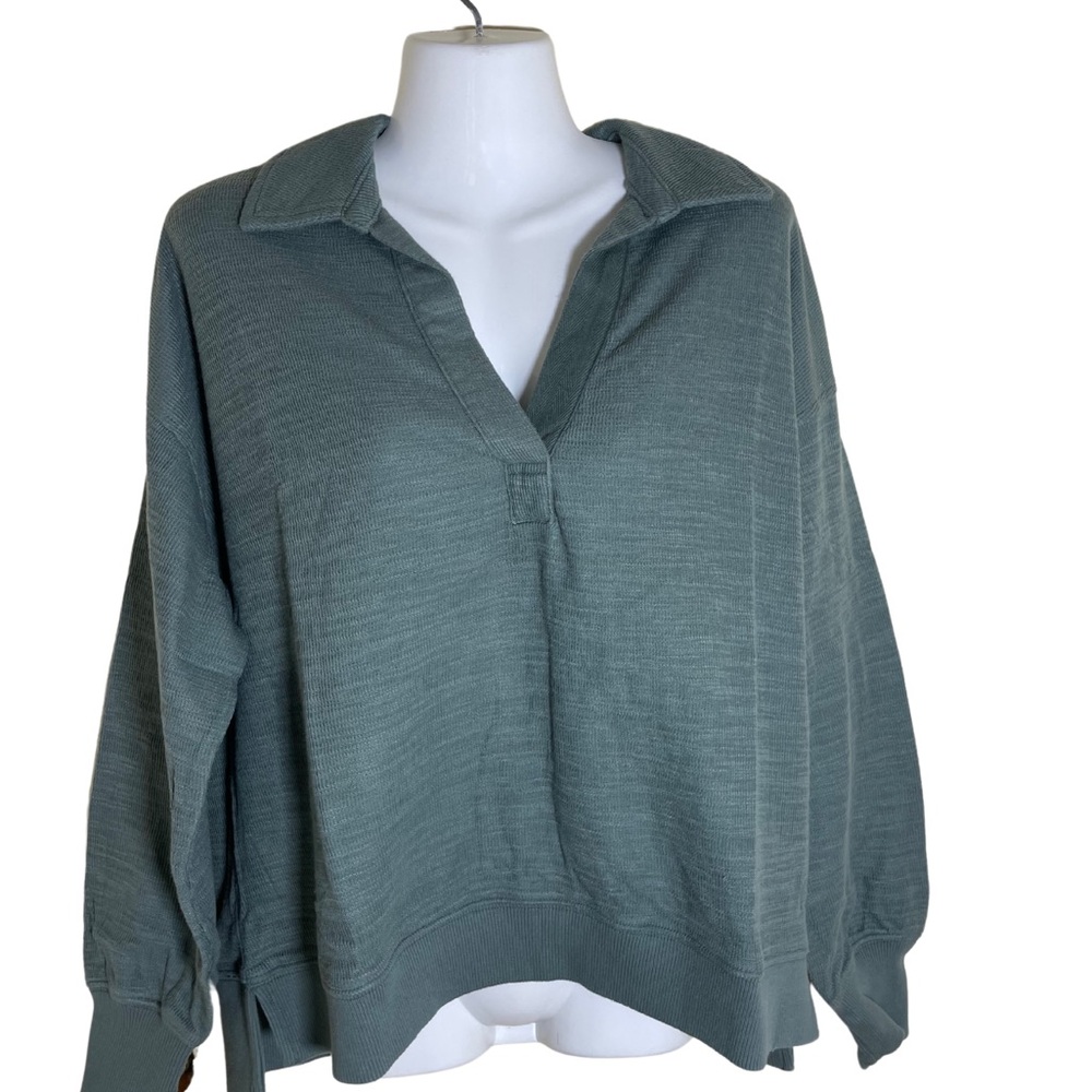 Sz XS Aerie women Green V-Neck Pullover Sweater new has holes in the cuff - Picture 5 of 11